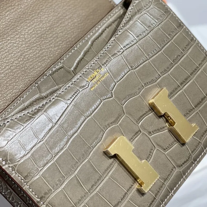 Hermes Gray Crocodile Leather Satchel Crossbody Bag - Image 5