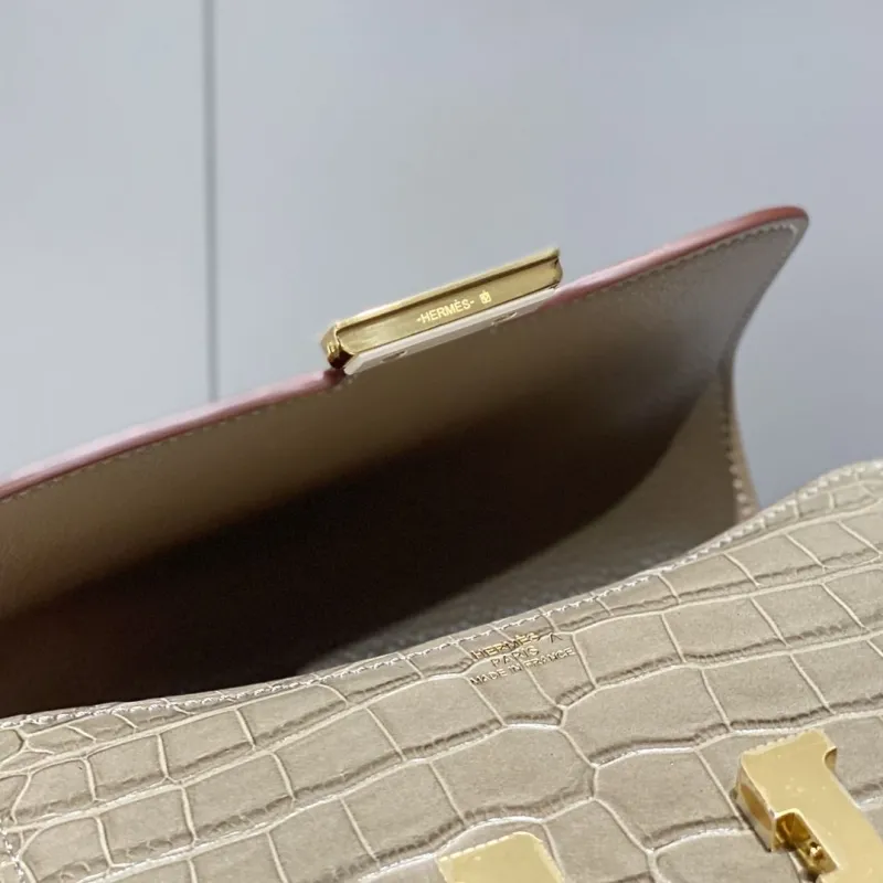 Hermes Gray Crocodile Leather Satchel Crossbody Bag - Image 6