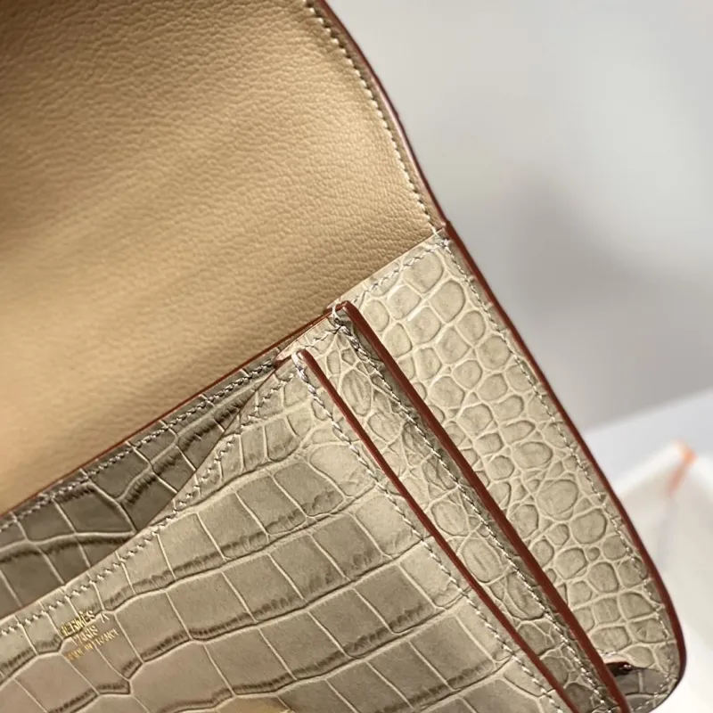 Hermes Gray Crocodile Leather Satchel Crossbody Bag - Image 8
