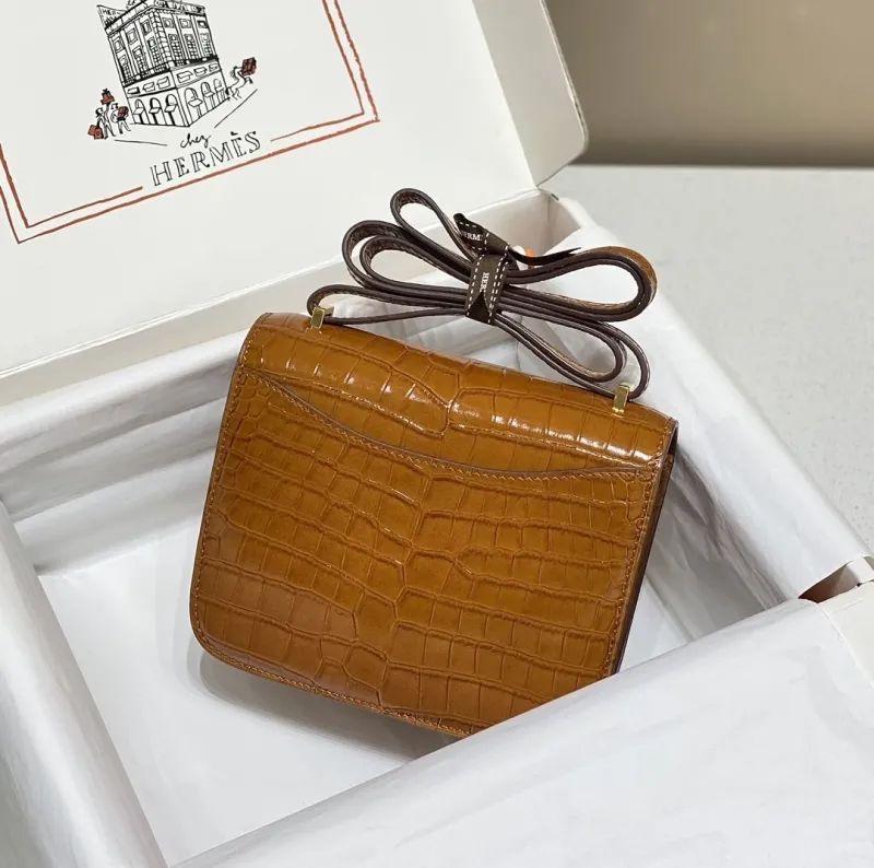 Alternative view of Hermes Brown Crocodile Leather Crossbody Satchel Bag