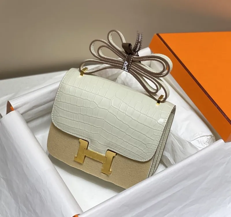 Hermes Cream Crocodile Leather Satchel Bag 242