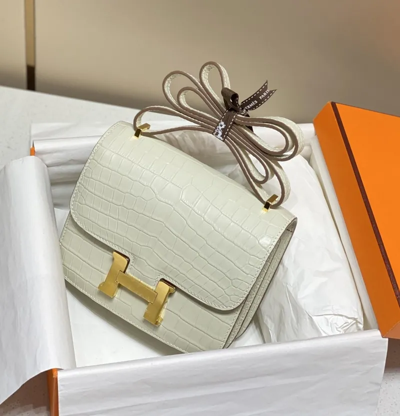 Hermes Cream Crocodile Leather Satchel Bag 242 - Image 3