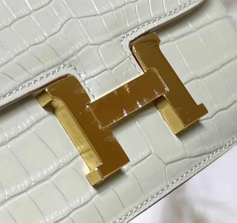 Hermes Cream Crocodile Leather Satchel Bag 242 - Image 6
