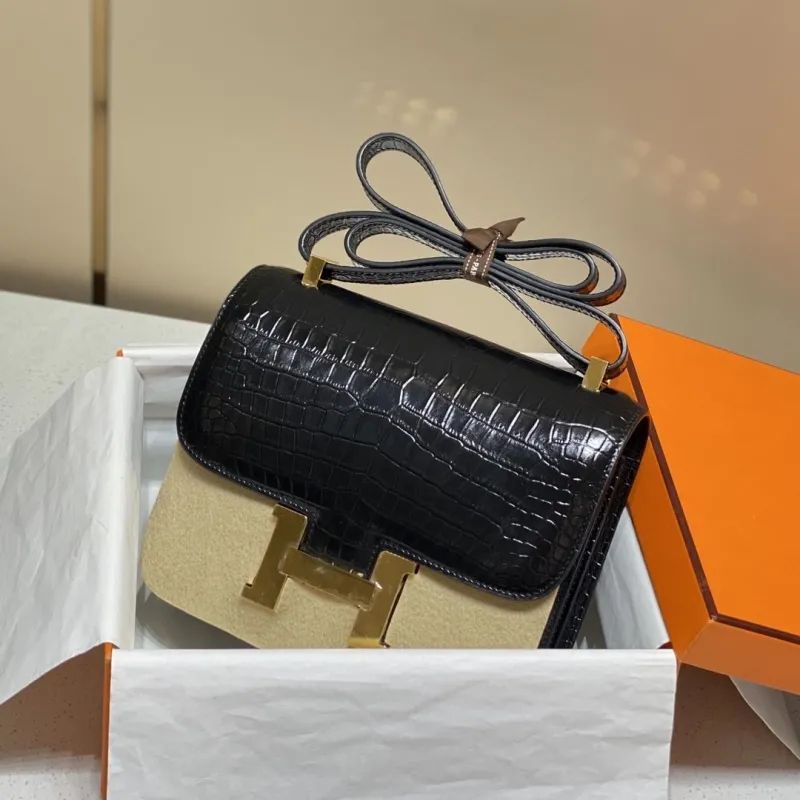 Hermes Black Crocodile Leather Satchel Bag 243