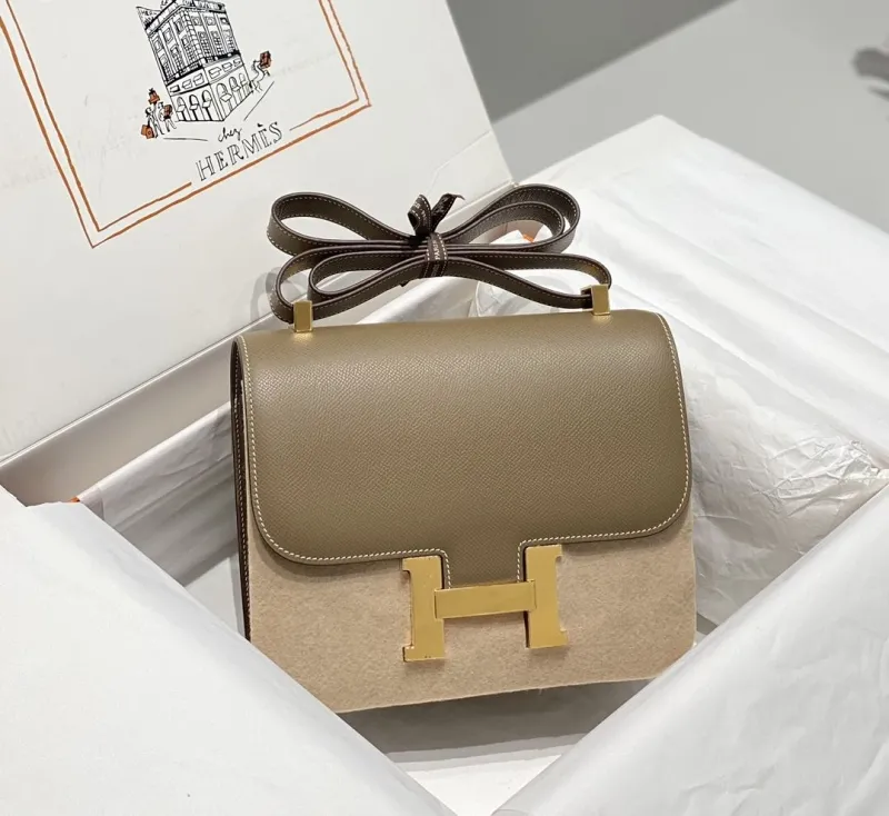 Hermes Taupe Leather Satchel Bag 246