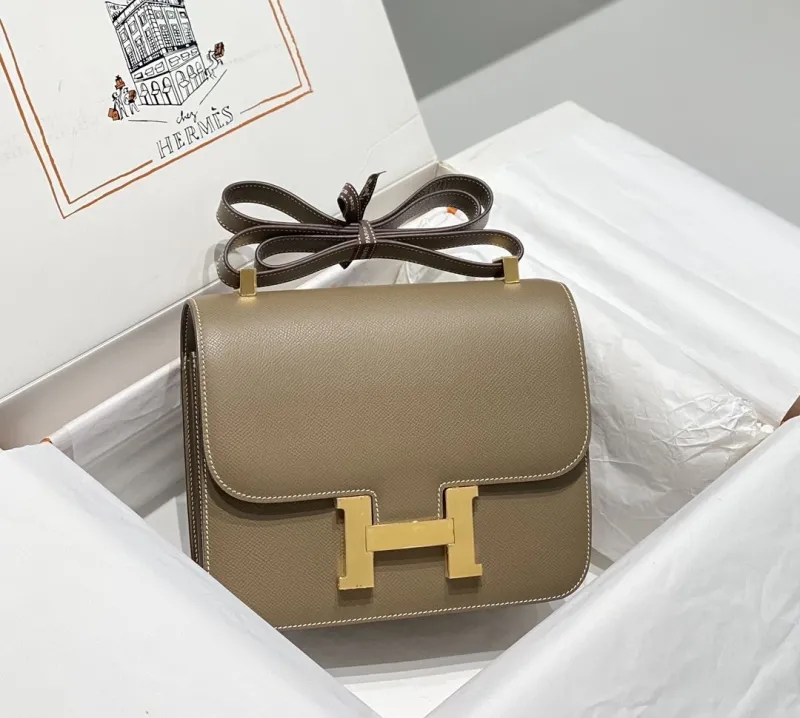 Hermes Taupe Leather Satchel Bag 246 - Image 3