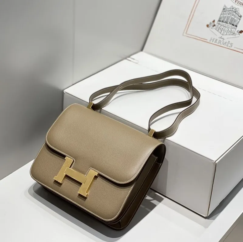 Hermes Taupe Leather Satchel Bag 246 - Image 4