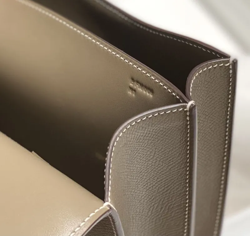 Hermes Taupe Leather Satchel Bag 246 - Image 8