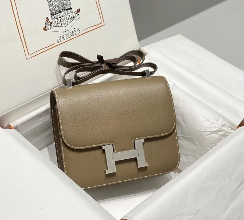 Hermes Etoupe Leather Satchel Crossbody Bag 247 - Image 3