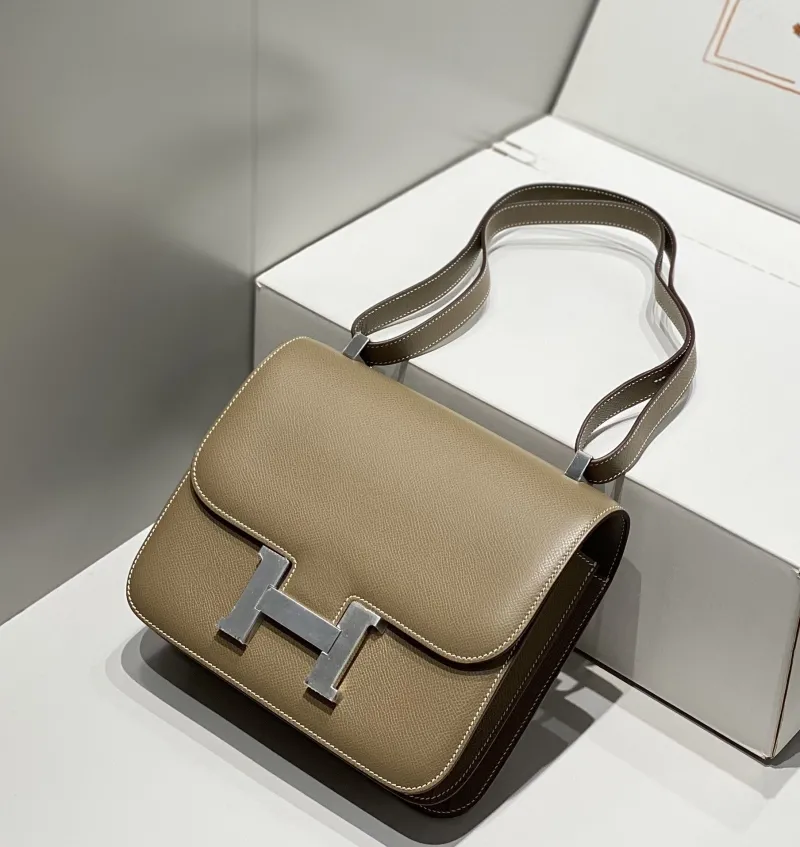 Hermes Etoupe Leather Satchel Crossbody Bag 247 - Image 4