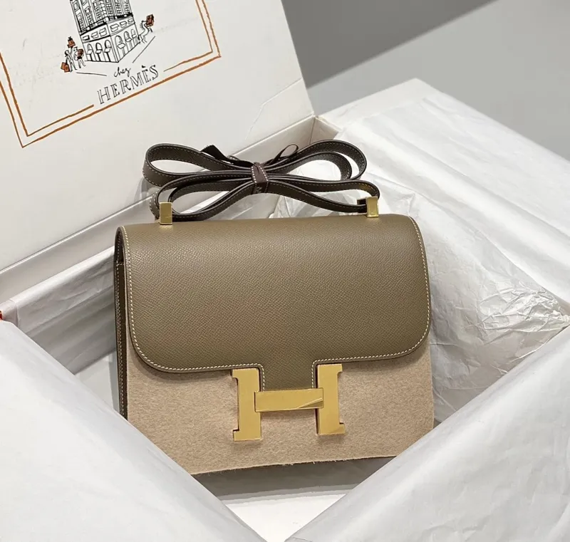 Alternative view of Hermes Taupe Leather Satchel Crossbody Bag