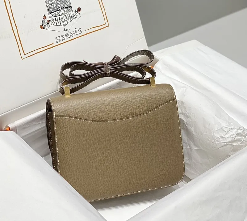 Hermes Taupe Leather Satchel Crossbody Bag - Image 3