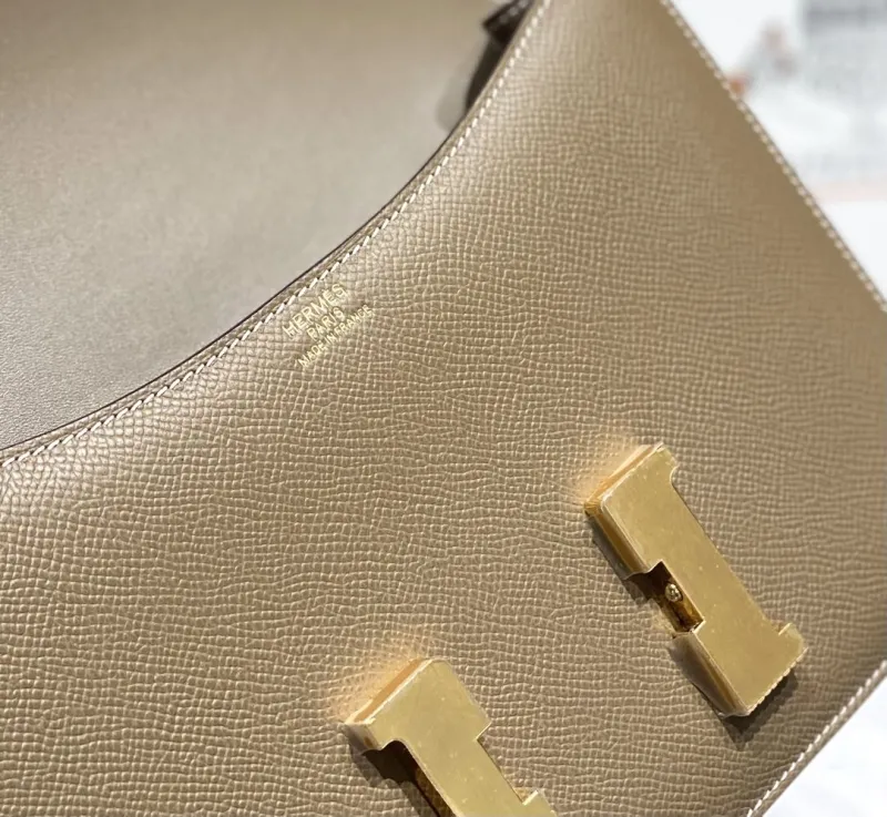 Hermes Taupe Leather Satchel Crossbody Bag - Image 7
