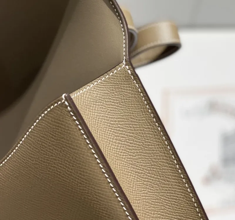 Hermes Taupe Leather Satchel Crossbody Bag - Image 8