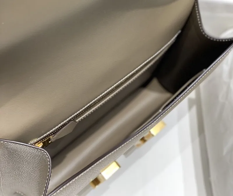 Hermes Taupe Leather Satchel Crossbody Bag - Image 9