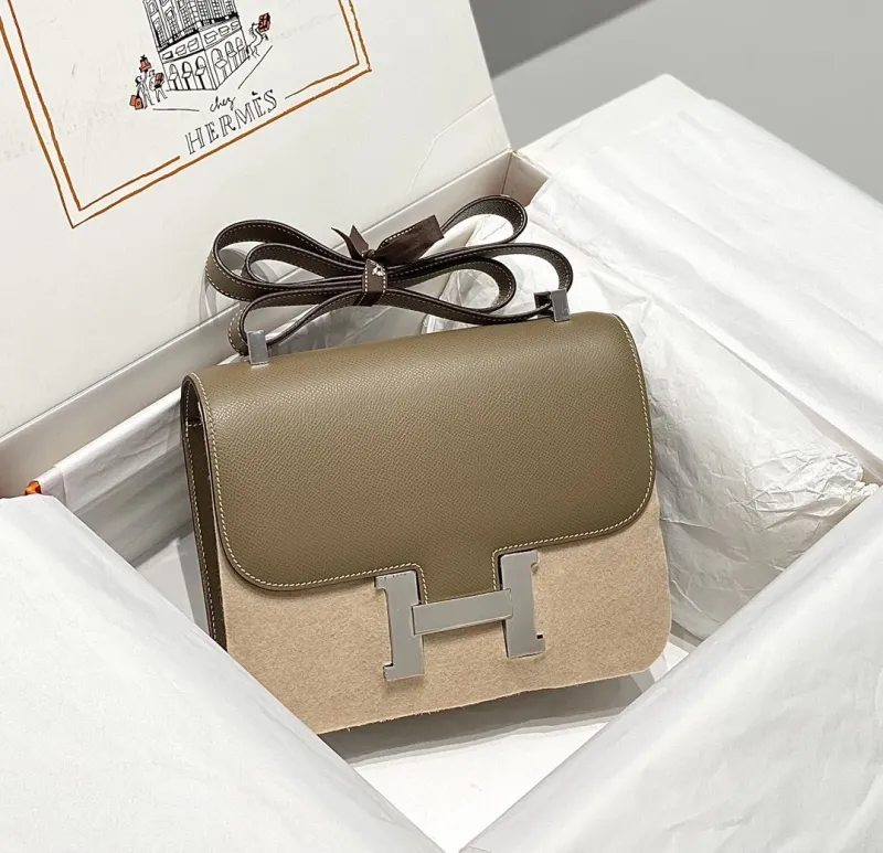 Alternative view of Hermes Taupe Crossbody Satchel Bag 249