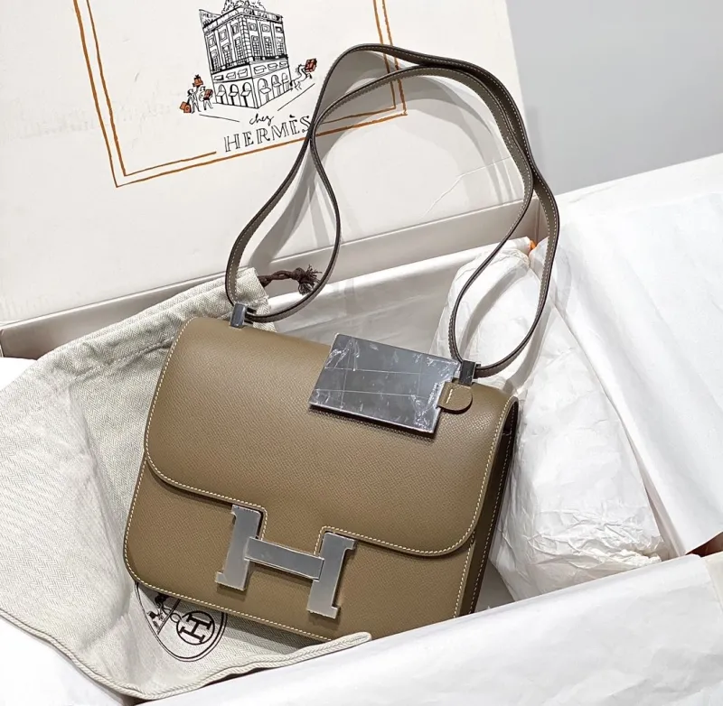 Hermes Taupe Crossbody Satchel Bag 249 - Image 4