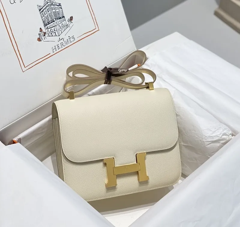 Hermes Cream Leather Satchel Shoulder Bag