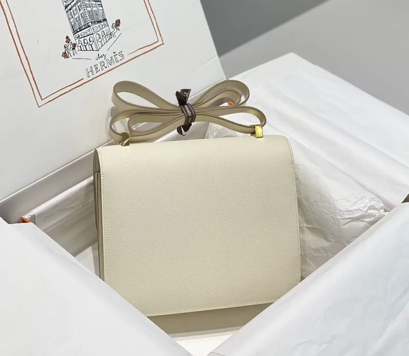 Alternative view of Hermes Cream Leather Satchel Shoulder Bag