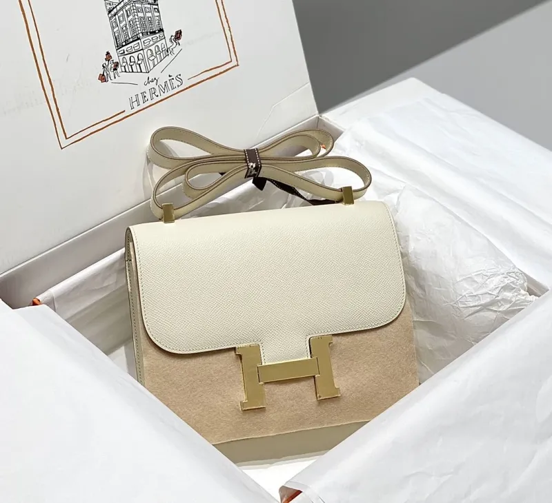 Hermes Cream Leather Satchel Bag 252