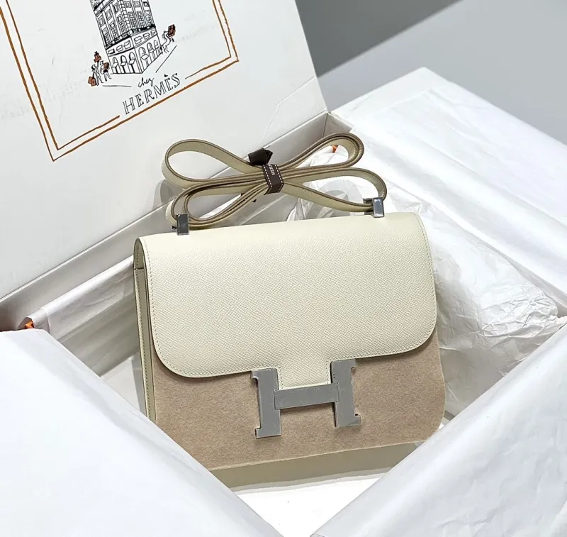 Hermes Cream Leather Satchel Crossbody Bag