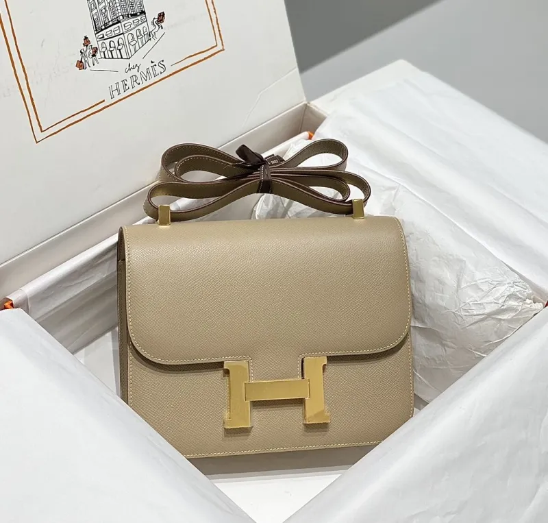 Hermes Beige Leather Satchel Bag