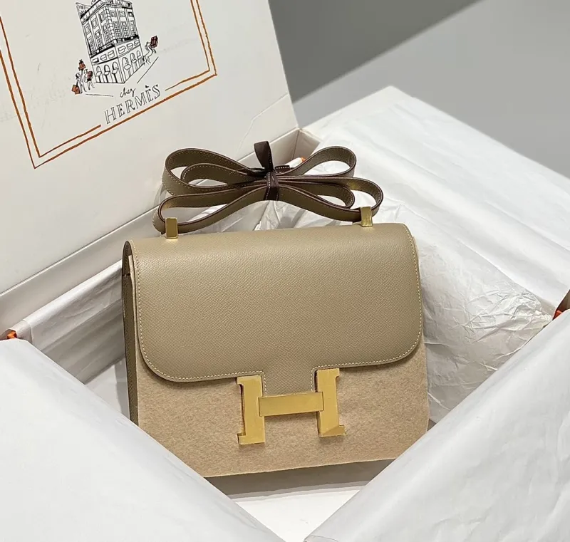 Alternative view of Hermes Beige Leather Satchel Bag
