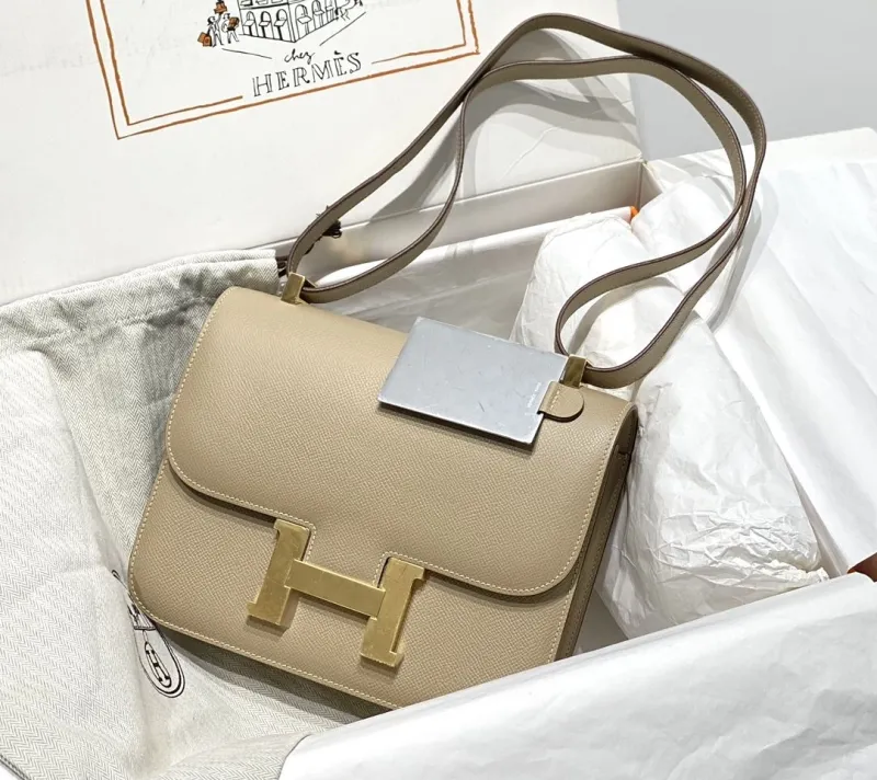 Hermes Beige Leather Satchel Bag - Image 4