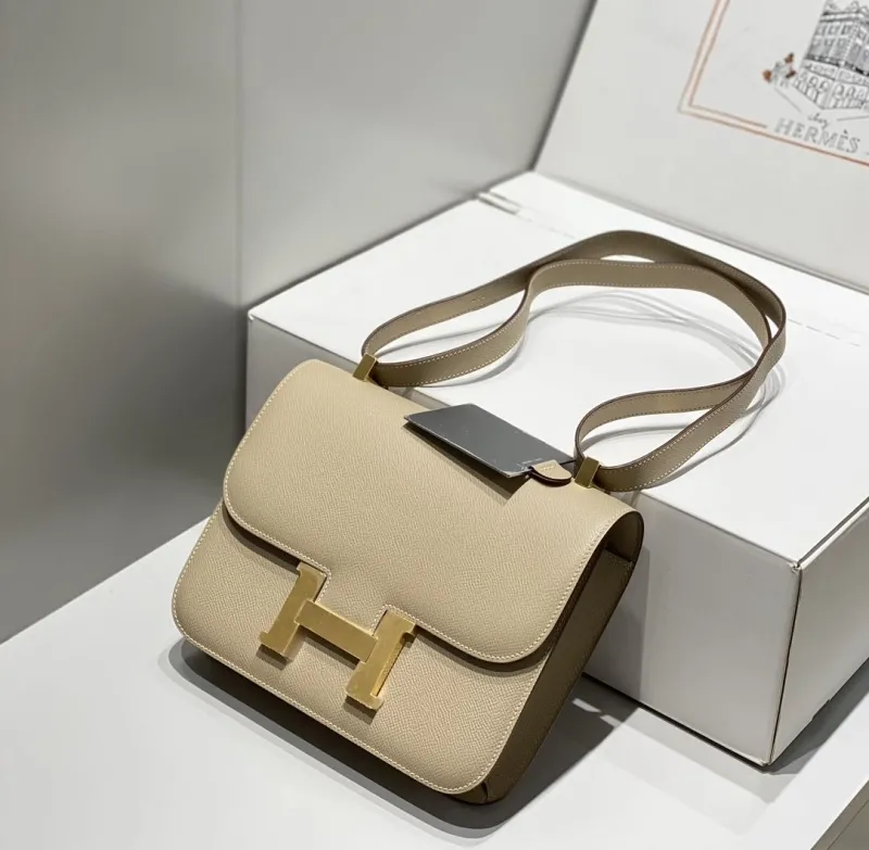 Hermes Beige Leather Satchel Bag - Image 5
