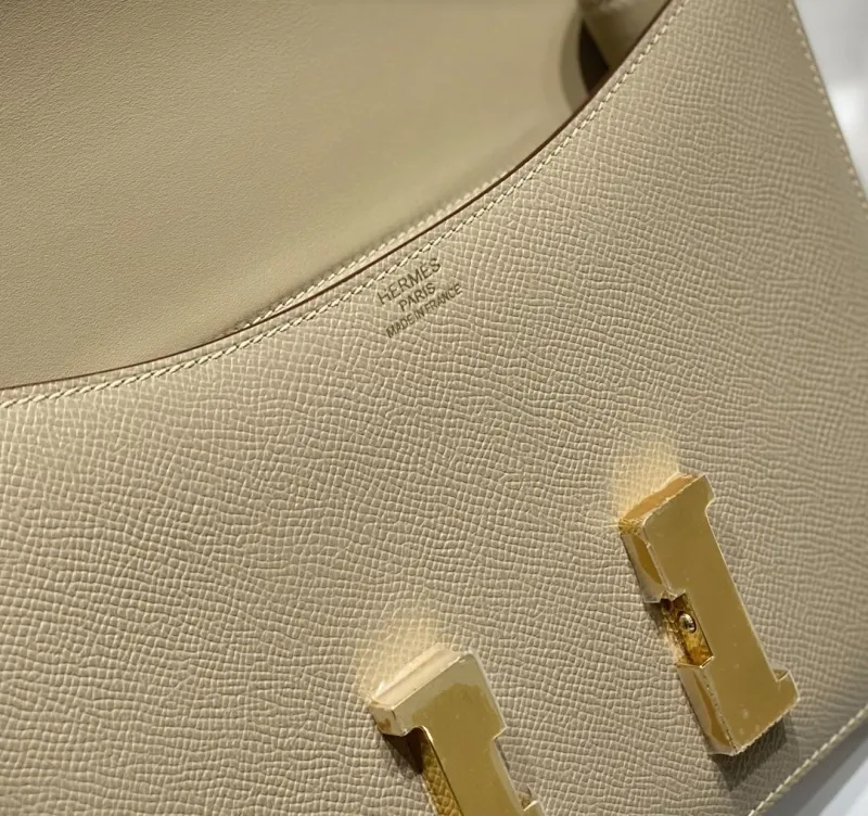 Hermes Beige Leather Satchel Bag - Image 7