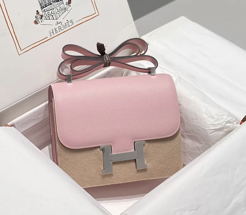 Hermes Pink Leather Crossbody Satchel Bag 261