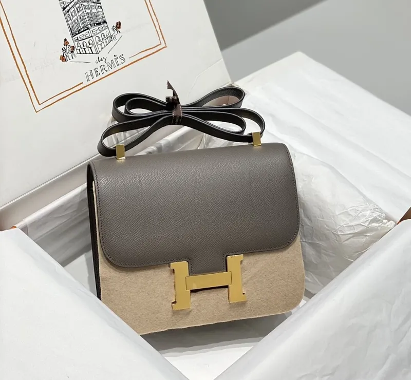 Hermes Gray Leather Satchel Bag 263