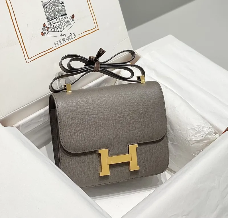 Hermes Gray Leather Satchel Bag 263 - Image 3