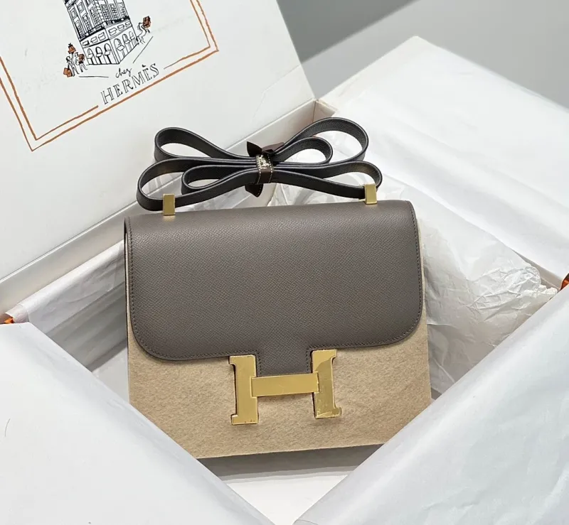 Hermes Gray Leather Satchel Bag 264