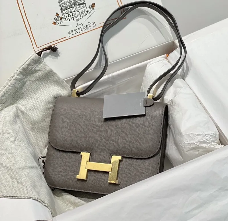 Hermes Gray Leather Satchel Bag 264 - Image 3