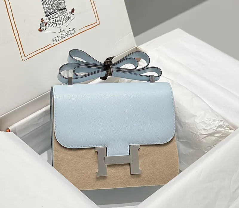 Hermes Light Blue Leather Satchel Bag 267