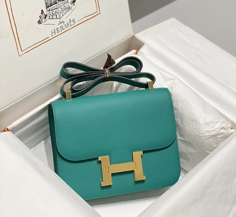 Hermes Teal Leather Crossbody Satchel Bag 270