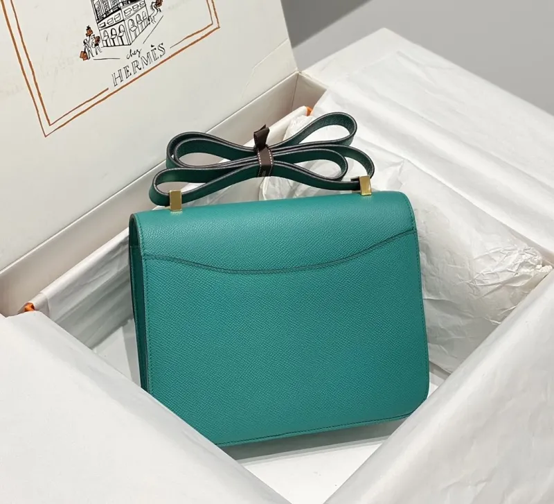 Alternative view of Hermes Teal Leather Crossbody Satchel Bag 270