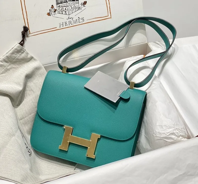 Hermes Teal Leather Crossbody Satchel Bag 270 - Image 4