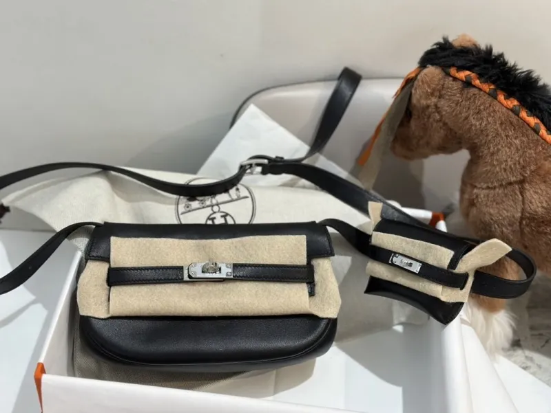Hermes Black Leather Crossbody Satchel Bag