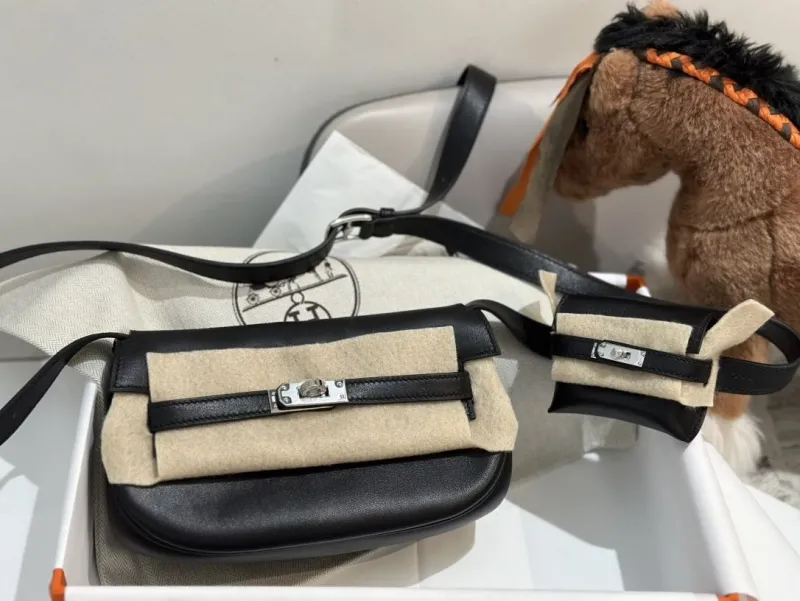 Alternative view of Hermes Black Leather Crossbody Satchel Bag