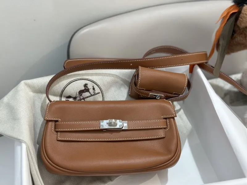 Hermes Brown Leather Satchel Bag with Pouch SKU 275