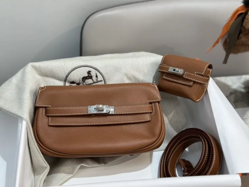 Alternative view of Hermes Brown Leather Satchel Bag with Pouch SKU 275