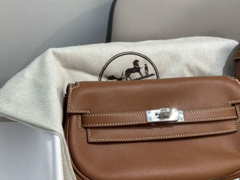 Hermes Brown Leather Satchel Bag with Pouch SKU 275 - Image 4