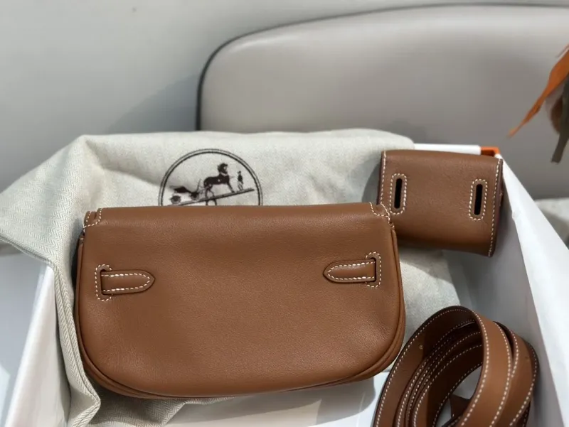 Hermes Brown Leather Satchel Bag with Pouch SKU 275 - Image 5