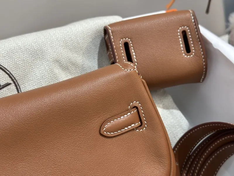 Hermes Brown Leather Satchel Bag with Pouch SKU 275 - Image 6