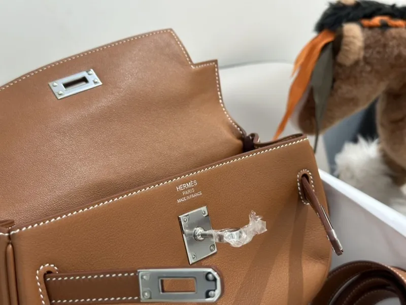 Hermes Brown Leather Satchel Bag with Pouch SKU 275 - Image 8
