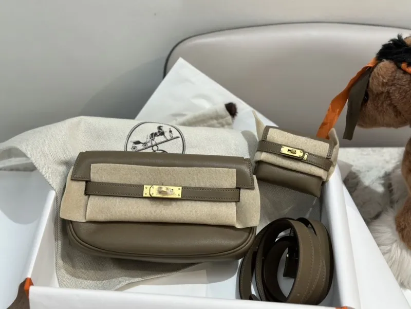 Hermes Taupe Leather Satchel Crossbody Bag