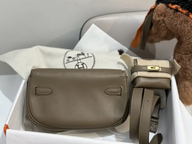 Alternative view of Hermes Taupe Leather Satchel Crossbody Bag