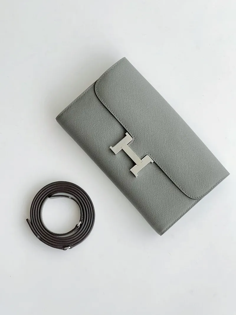 Hermes Gray Leather Crossbody Satchel Bag